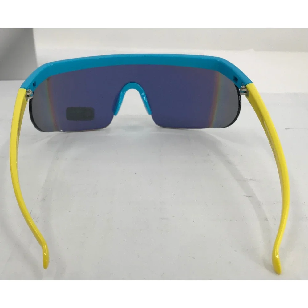 Tipsy Elves Retro Shield Sunglasses Blue‎ Yellow UV400 Performance Eyewear Case